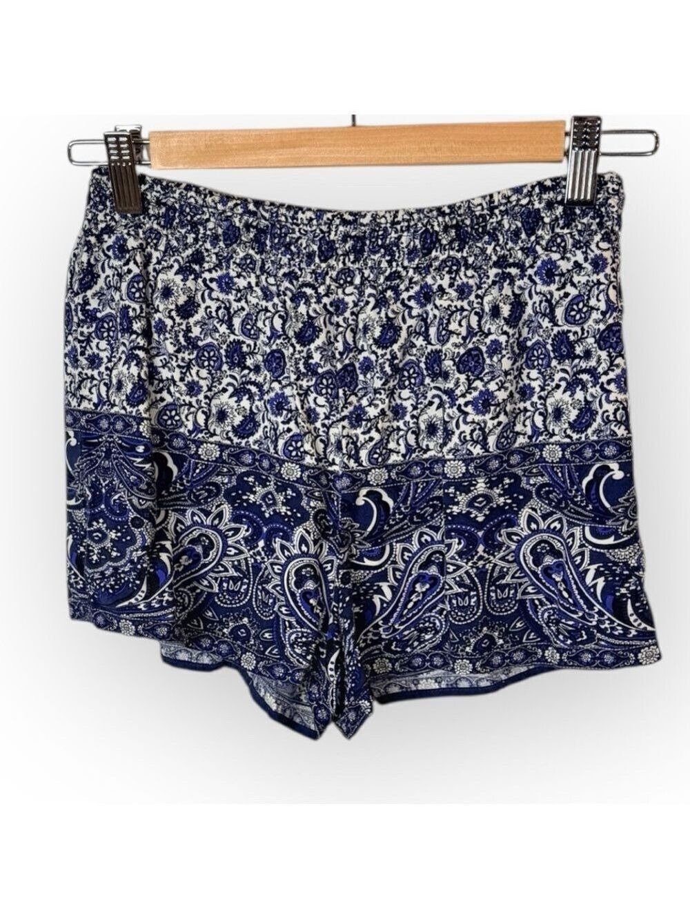 Cookies Hawaii Blue White Paisley Smocked Waist Pull On Shorts XS